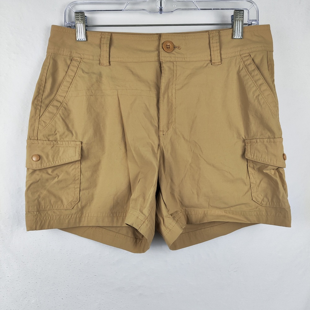 Eddie Bauer Shorts Womens 6 Beige Cargo Nylon Stretch Hiking Travel Pockets